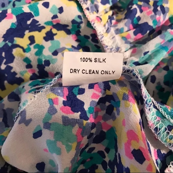 New BRITT RYAN Confetti Peplum Blouse Silk Shirt Top Colorful Pink Turquoise Blu - Picture 7 of 8